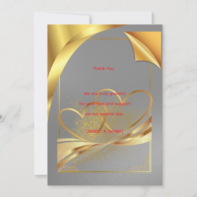Elegant Guld Bröllop Tacksamhetskort | Redigerbar  Inbjudningar (Framsida)