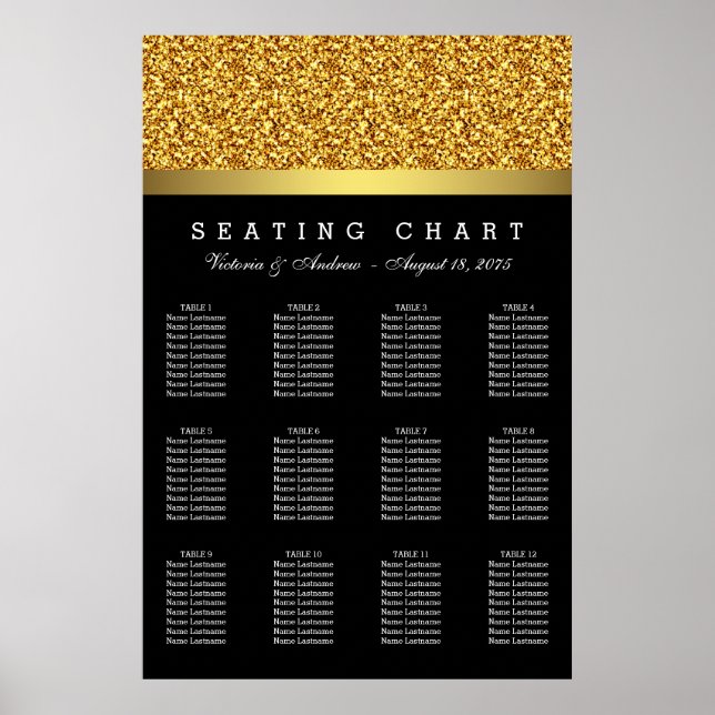 Elegant Guld Bröllops Sittplatskarta Poster (Framsidan)