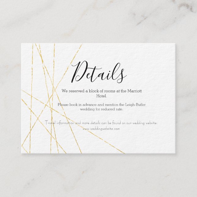 Elegant Guld Bröllopsdetaljer Enclosure Kort (Framsida)