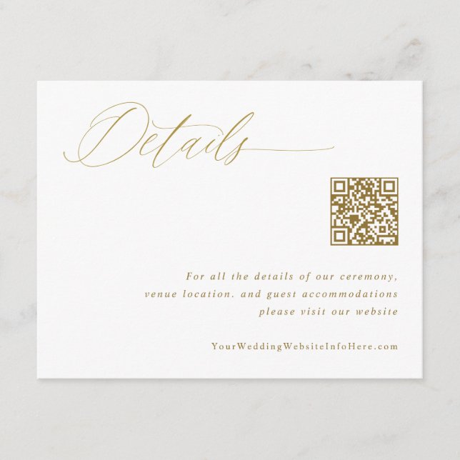 Elegant Guld Bröllopsdetaljer QR-kod Tilläggskort (Framsida)