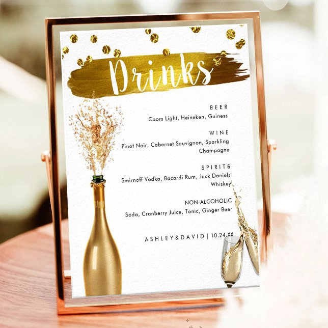 Elegant guld bröllopsdrycker meny barskylt  poster (Skapare uppladdad)