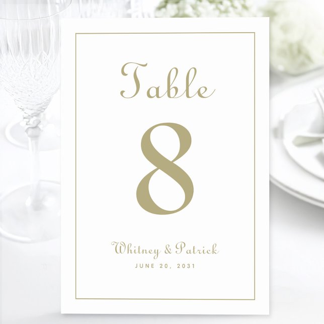 Elegant guld bröllopsfest bord formell middag bordsnummer (Elegant Gold Wedding Reception Table Formal Dinner Table Number)