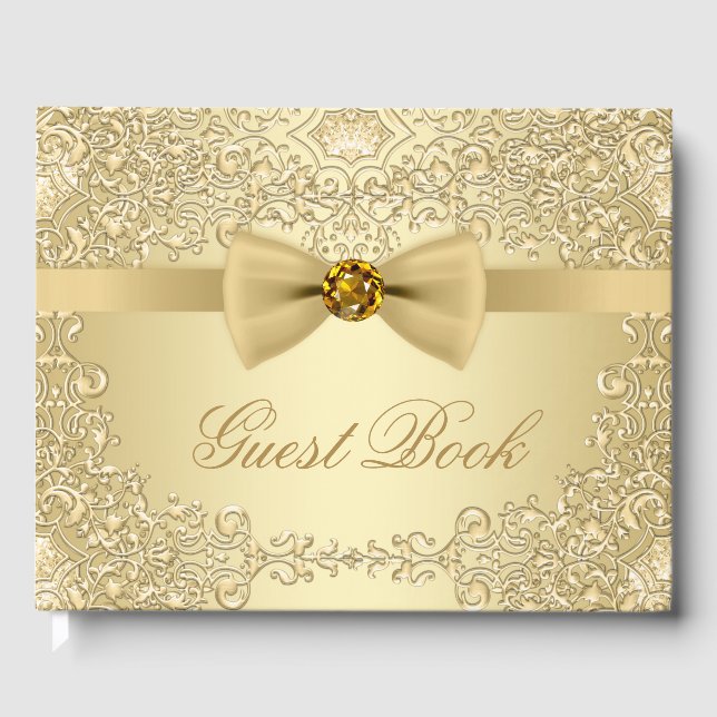 Elegant guld bröllopsfest gästbok (Framsida)