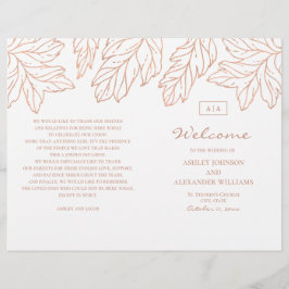 Elegant guld bröllopsprogrammet är uppfällt. Blåbo