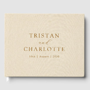 Elegant Guld BronzeTypography Champagne Faux Linen Gästböcker