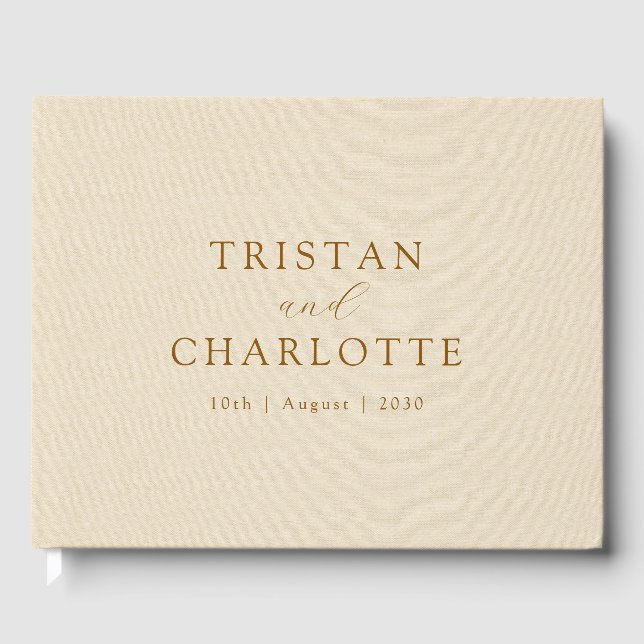 Elegant Guld BronzeTypography Champagne Faux Linen Gästböcker (Framsida)