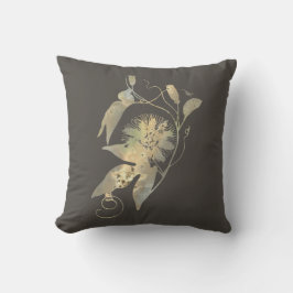 Elegant Guld Brown Flowers Blommigt Kudde