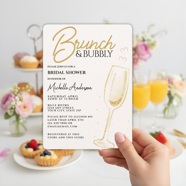 Elegant Guld Brunch & Bubly Möhippa Inbjudningar (Skapare uppladdad)