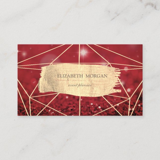 Elegant Guld Brush Stroke Geometric Red Bokeh Visitkort (Framsida)