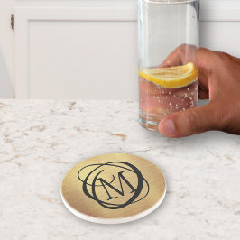 Elegant Guld Brushed Metall Monogram Snyggt Underlägg