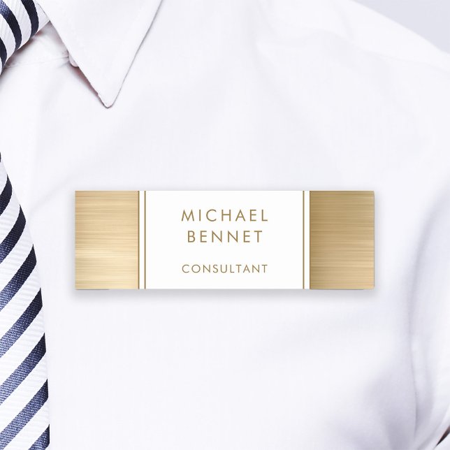 Elegant Guld Brushed Metallic Business Namnbricka (Elegant Gold Brushed Metallic Business Name Tag)