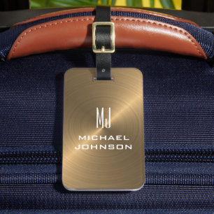 Elegant Guld Brushed Metallic Monogrammed Initial Bagagebricka
