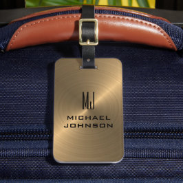 Elegant Guld Brushed Metallic Monogrammed Initial Bagagebricka