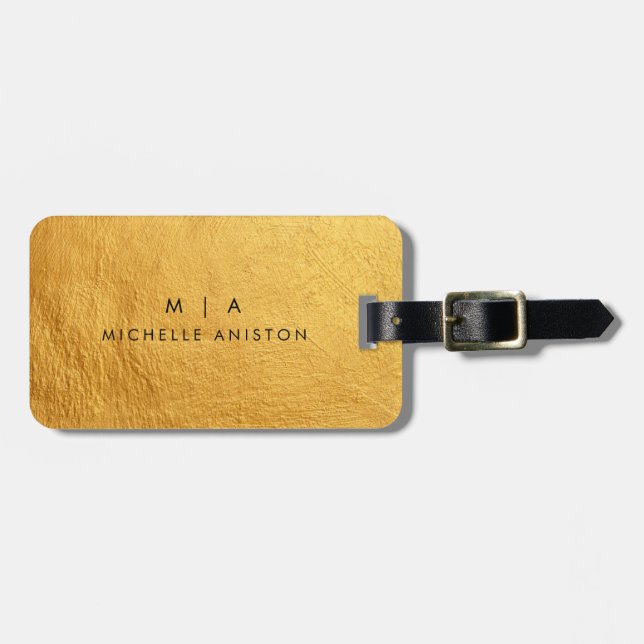 Elegant Guld Brushed MetaModern Monogram-Anpassnin Bagagebricka (Horisontell Framsida)