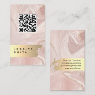 Elegant Guld Brushed QR-sökning Rosa Marble Visitkort