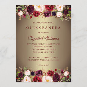 Elegant guld burgunder Quinceanera inbjudan