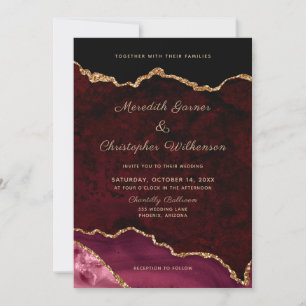 Elegant Guld Burgundy Agate Bröllop Inbjudningar
