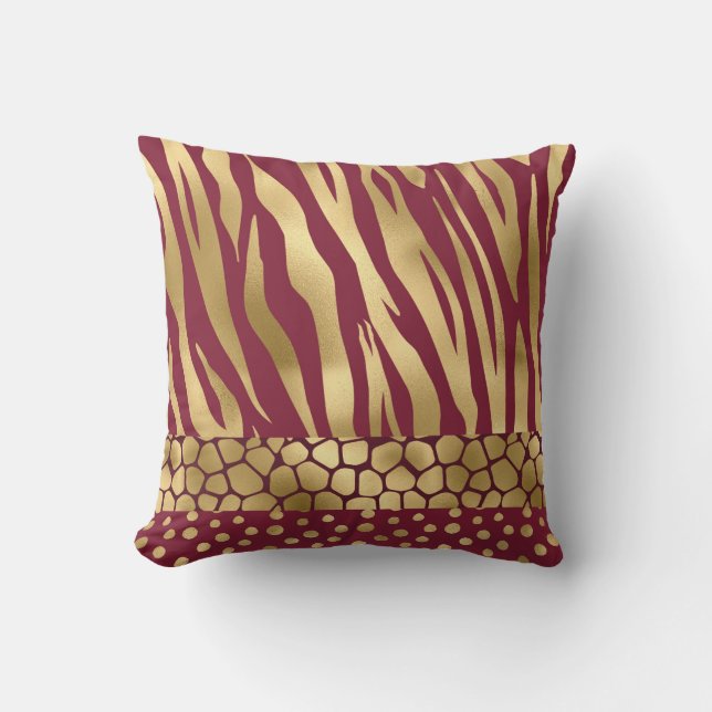 Elegant Guld Burgundy Animal Print Snyggt Kudde (Framsida)