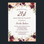 Elegant Guld Burgundy Blommigt 21:a födelsedag Par Inbjudningar<br><div class="desc">Mer söt blommigt Birthday Bjud i Little Bayleigh Store!</div>