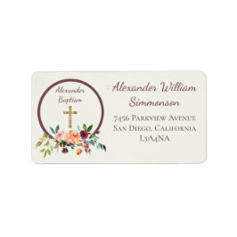 Elegant Guld Burgundy Blommigt Baby-baptism - åter Adressetikett