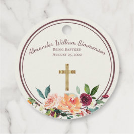 Elegant Guld Burgundy Blommigt Baby Christening Gåvor Etiketter