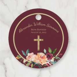 Elegant Guld Burgundy Blommigt Baby Christening Gåvor Etiketter