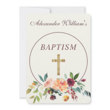 Elegant Guld Burgundy Blommigt Baby Christening