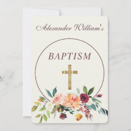 Elegant Guld Burgundy Blommigt Baby Christening Inbjudningar