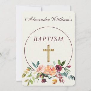 Elegant Guld Burgundy Blommigt Baby Christening Inbjudningar