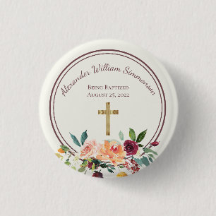 Elegant Guld Burgundy Blommigt Baby Christening Knapp