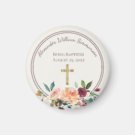 Elegant Guld Burgundy Blommigt Baby Christening Magnet