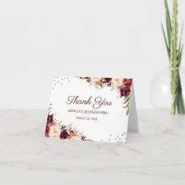 Elegant Guld Burgundy Blommigt Quinceanera Tack Kort