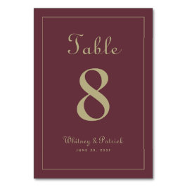 Elegant Guld Burgundy bröllopsmiddag Bordsnummer