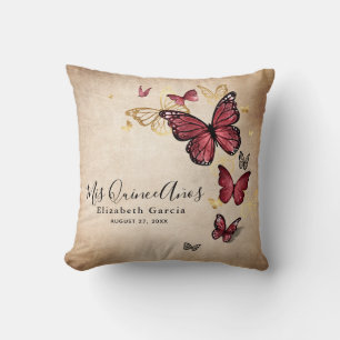 Elegant Guld Burgundy Butterfly Mis Quince Anos Kudde