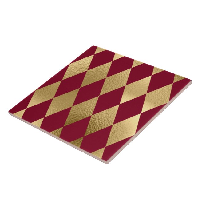 Elegant Guld Burgundy Diamond Mönster Kakelplatta (Sidan)