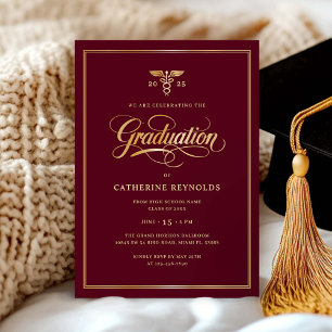 Elegant Guld Burgundy Medical Studentfest Inbjudningar