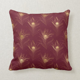 Elegant Guld Burgundy Peacock Print Snyggt Söt Kudde