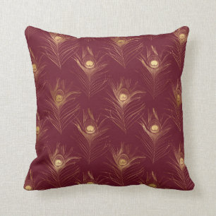 Elegant Guld Burgundy Peacock Print Snyggt Söt Kudde