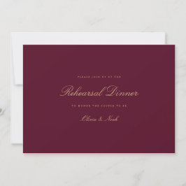 Elegant Guld Burgundy Rehearsal Dinner Card Tack Kort