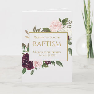 Elegant Guld Burgundy Rosa Blessings Christening Kort