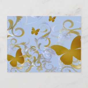 Elegant Guld Butterflies Vykort