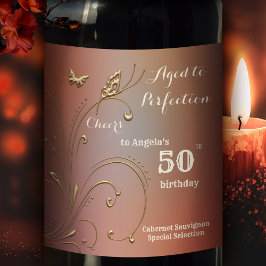 Elegant Guld Butterfly Birthday Vin etikett