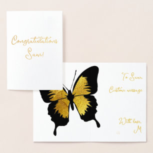 ELEGANT GULD BUTTERFLY GOLDEN GRATTISS FOLIERAT KORT