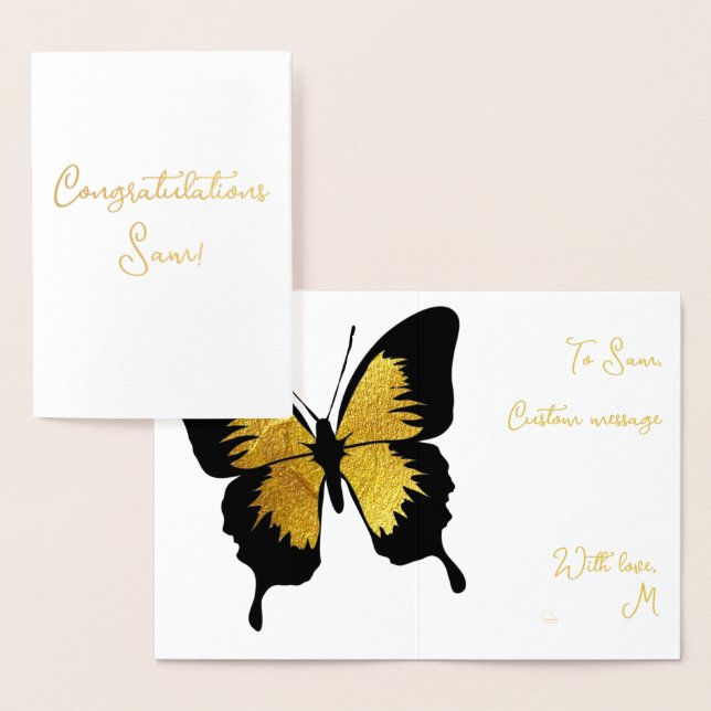 ELEGANT GULD BUTTERFLY GOLDEN GRATTISS FOLIERAT KORT (Display)