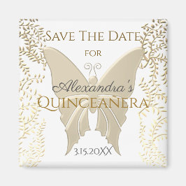 Elegant Guld Butterfly Quinceanera Spara datum Magnet