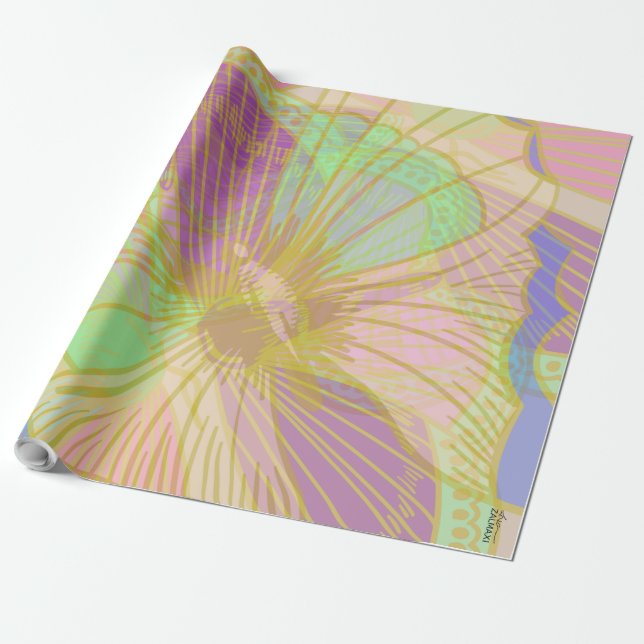 Elegant Guld Butterfly Rosa Violet Presentpapper (Utrullad)