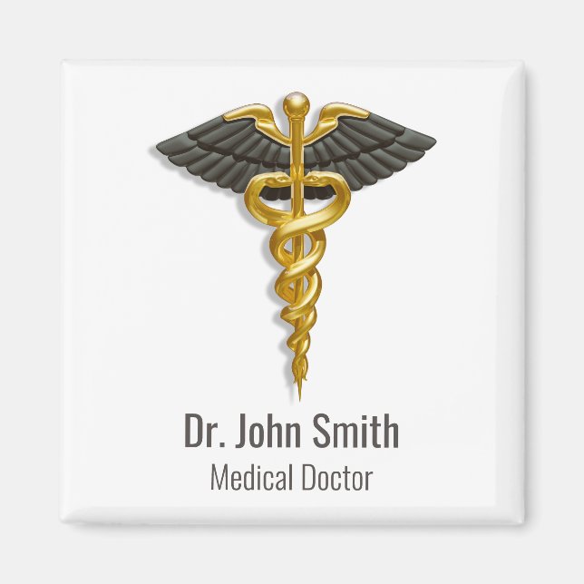 Elegant Guld Caduceus Classy Medical Black Vingar Magnet (Framsidan)