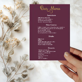 Elegant Guld-calligrafi på Lila Bröllop-middagen Meny