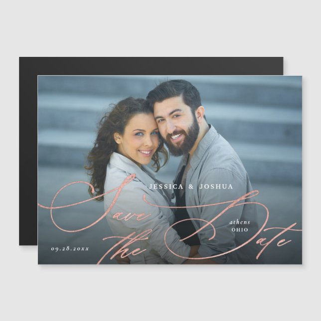 Elegant Guld Calligrafi Spara datum magneter (Fram/baksida)