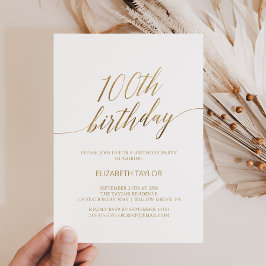 Elegant Guld Calligraphy 100 Birthday Inbjudningar